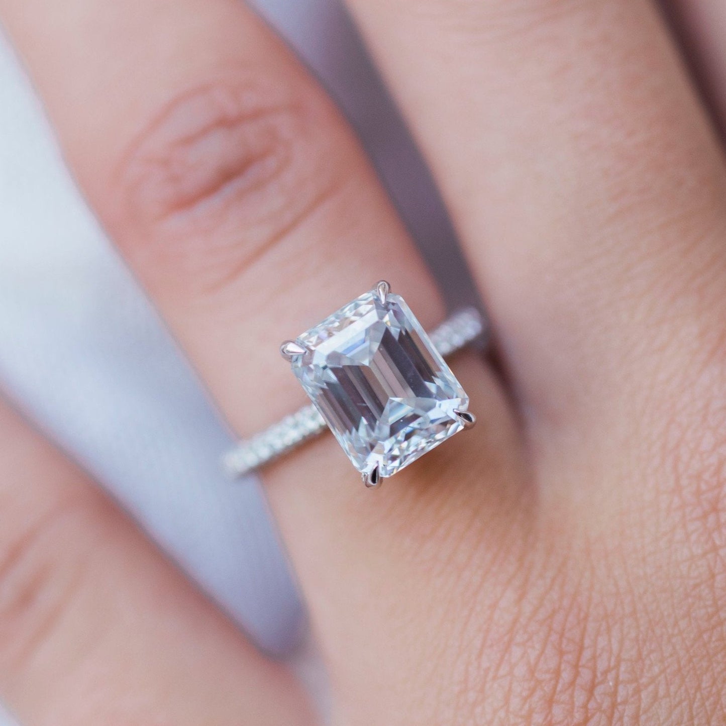 3.25 CT Emerald Hidden Halo & Pave Moissanite Engagement Ring