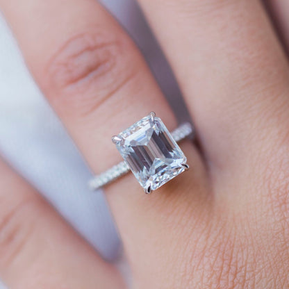 3.25 CT Emerald Hidden Halo & Pave Moissanite Engagement Ring