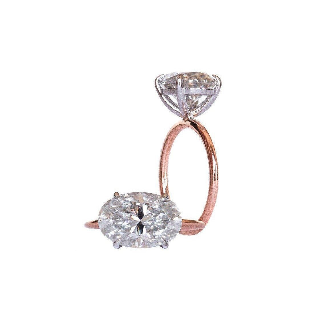 4 CT East West Oval Solitaire Moissanite Engagement Rings