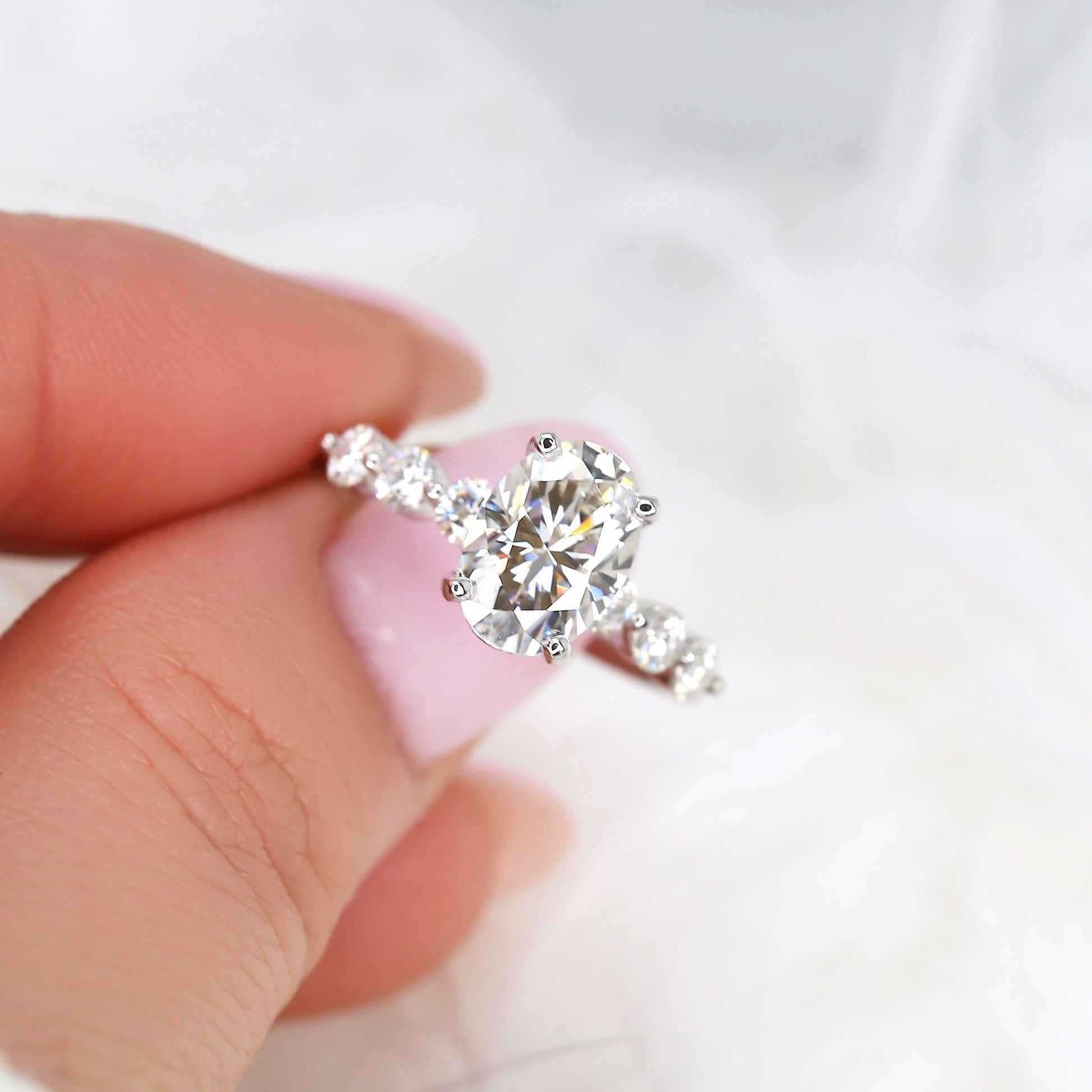 2.5 CT Oval Pave Moissanite Engagement Ring
