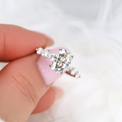 2.5 CT Oval Pave Moissanite Engagement Ring