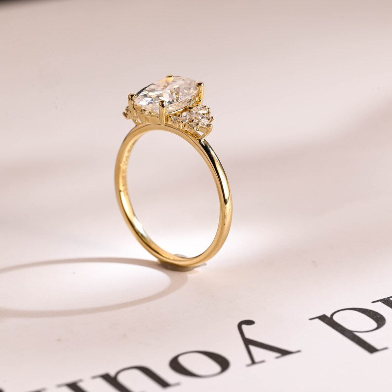 2.0 CT Oval Cluster Moissanite Engagement Ring