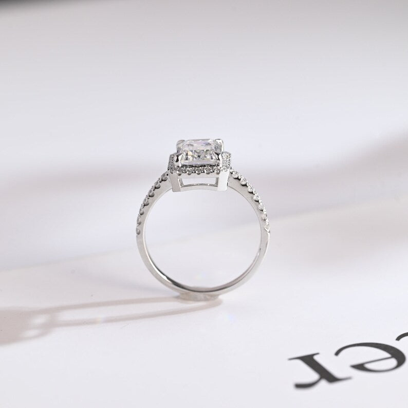 2.0 CT Emerald Halo & Pave Moissanite Engagement Ring