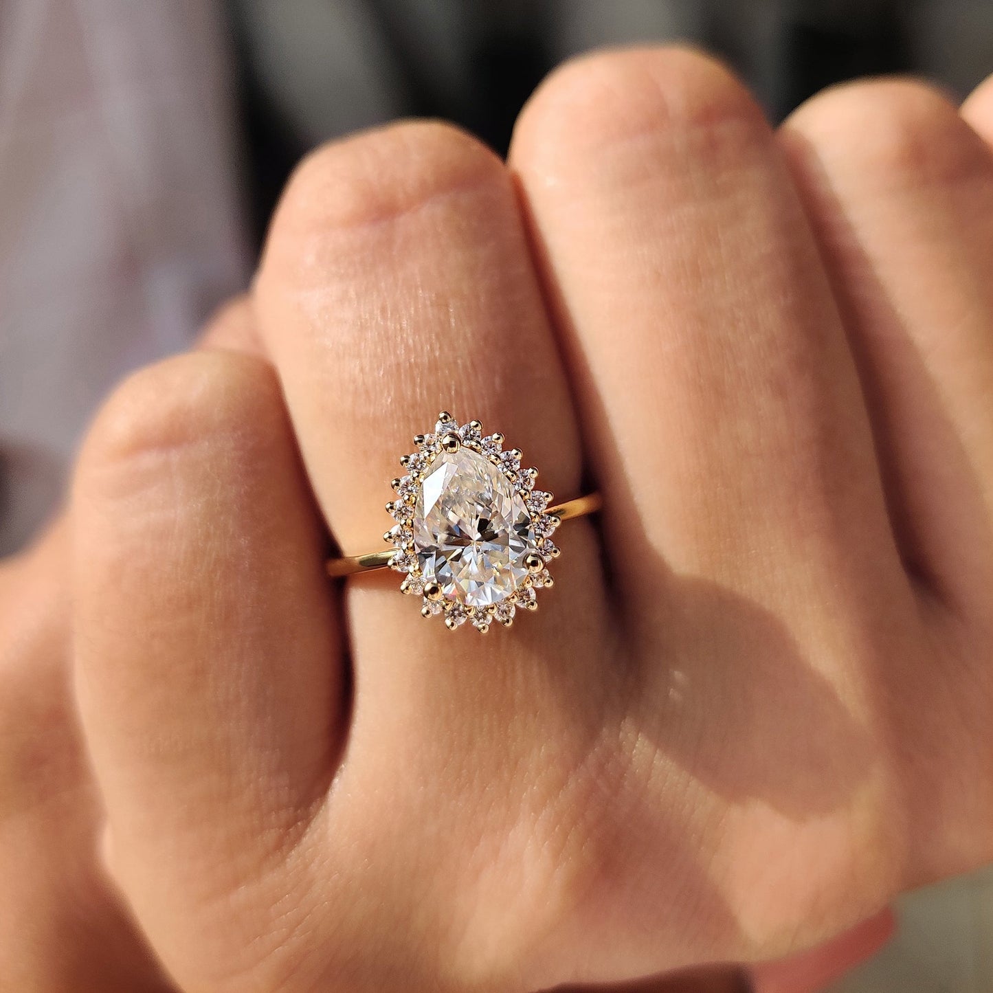 1.51 CT Pear Halo Moissanite Engagement Ring