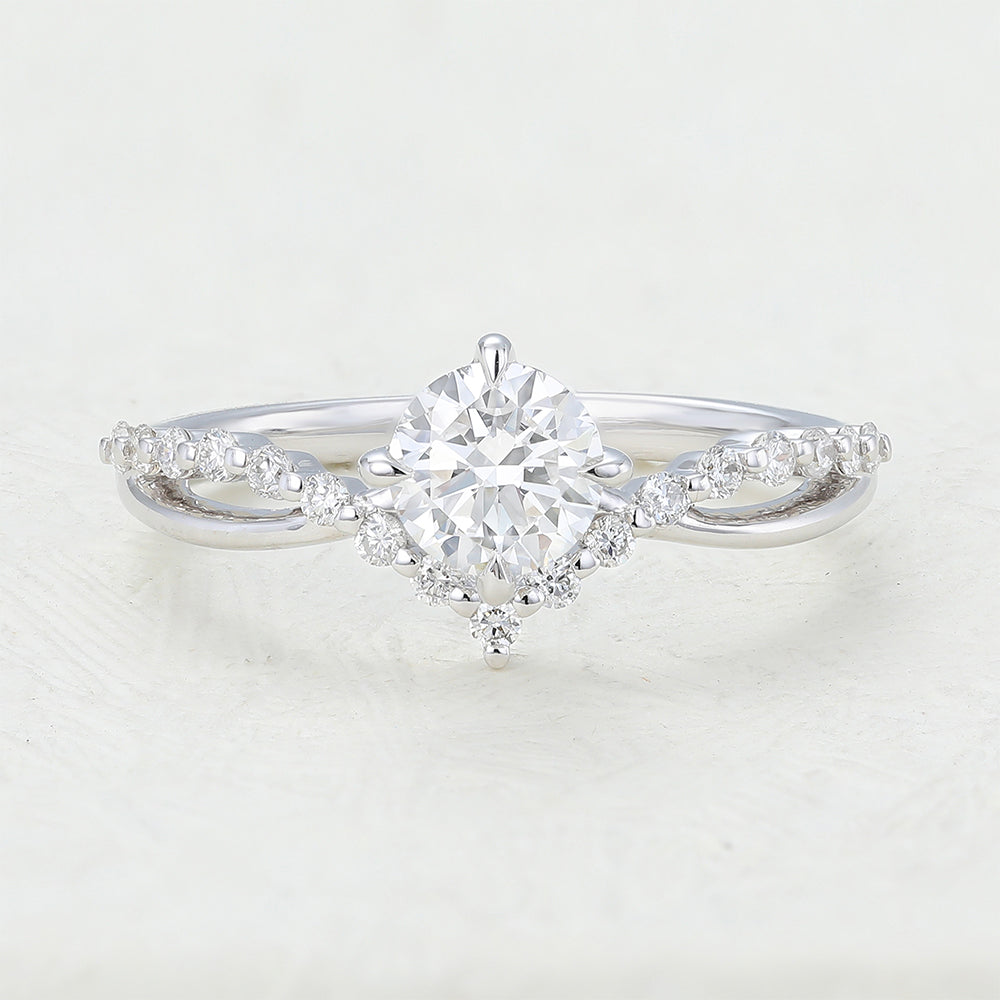 0.41 CT Round Shaped Moissanite Engagement Ring In Pave Design