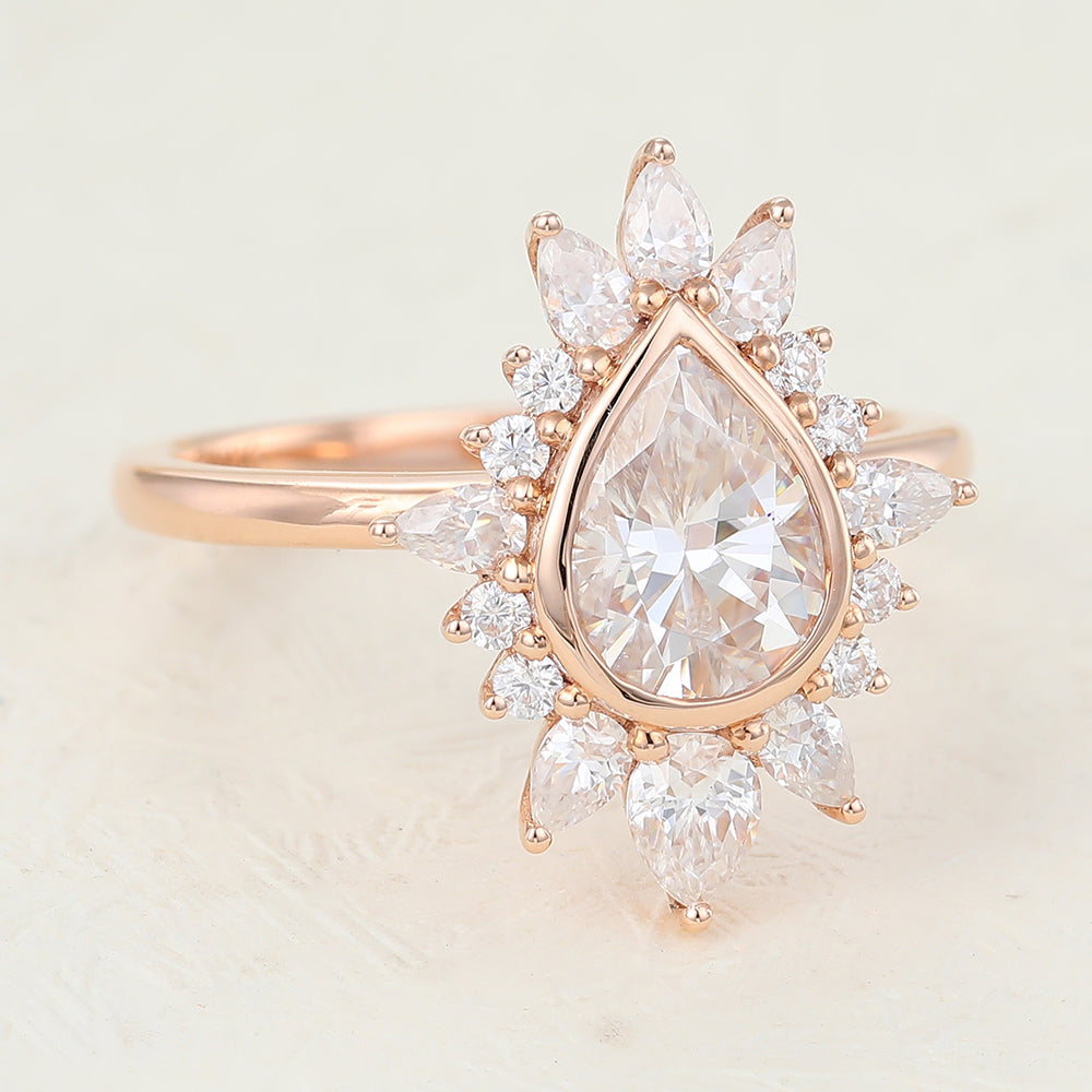 0.57 CT Pear Shaped Moissanite Engagement Ring In Cluster Design