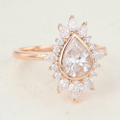0.57 CT Pear Shaped Moissanite Engagement Ring In Cluster Design