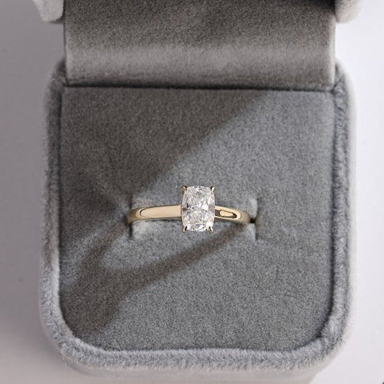 2.5 CT Elongated Cushion Hidden Halo Moissanite Engagement Ring