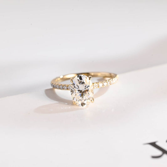 2.0 CT Oval Pave Moissanite Engagement Ring
