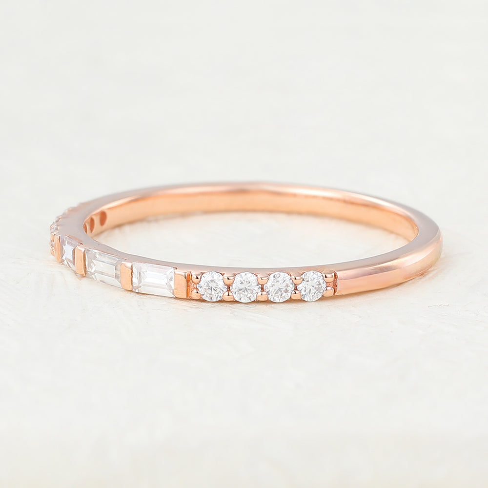 0.28 TCW Baguette & Round Half Eternity Moissanite Wedding Band