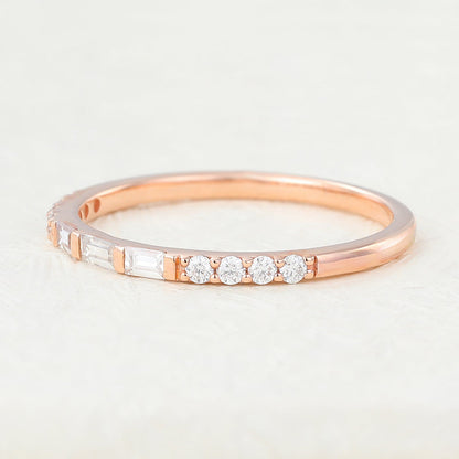 0.28 TCW Baguette & Round Half Eternity Moissanite Wedding Band