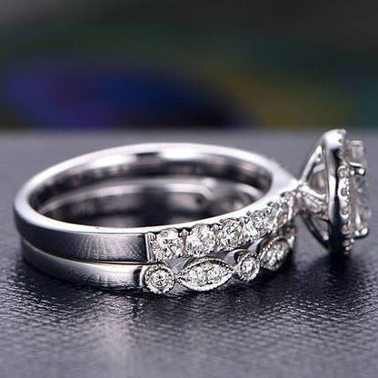 1 CT Round Halo & Pave Moissanite Bridal Set