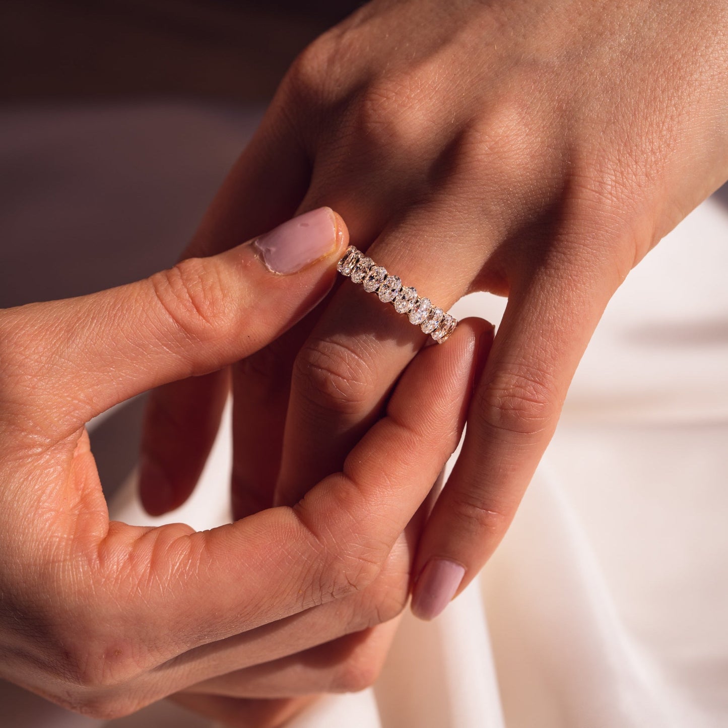 3.45 TCW Oval Half Eternity Moissanite Wedding Band