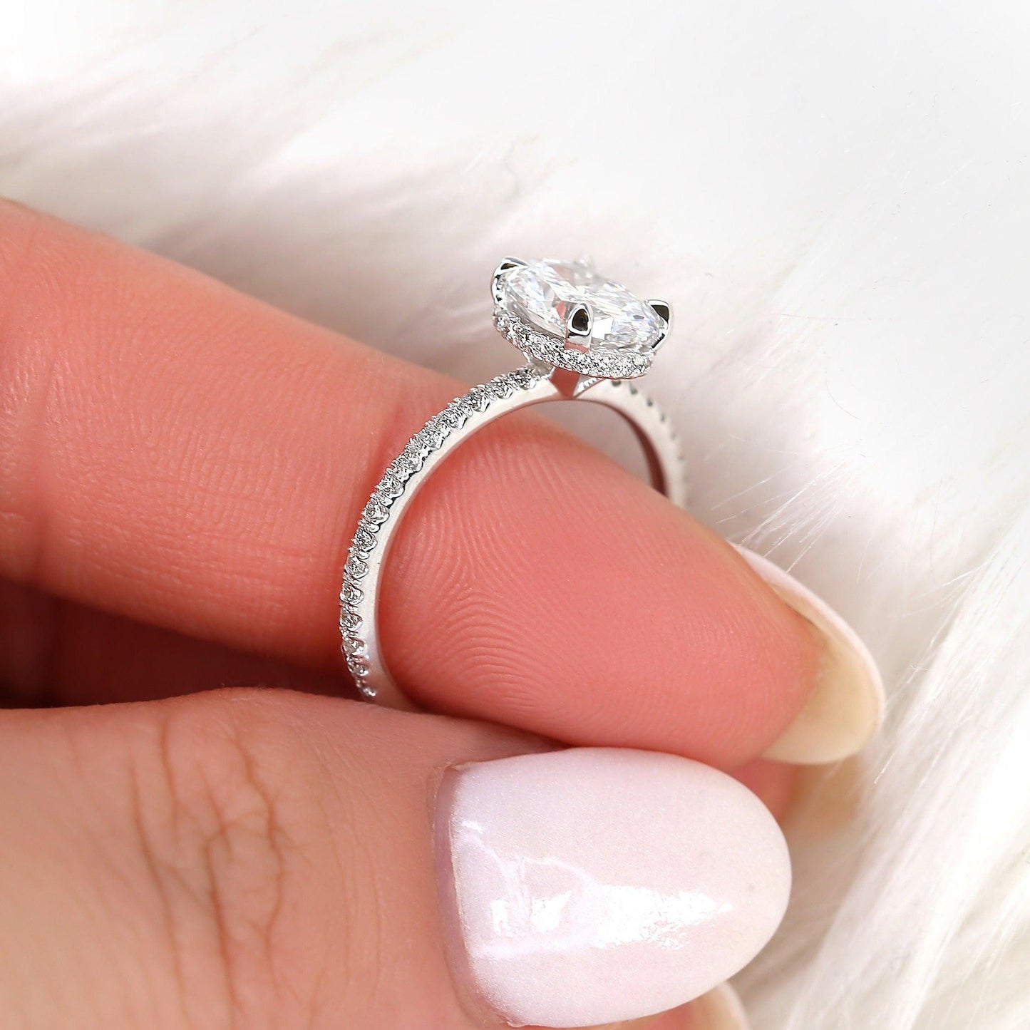 1.5 CT Oval Hidden Halo & Pave Moissanite Engagement Ring