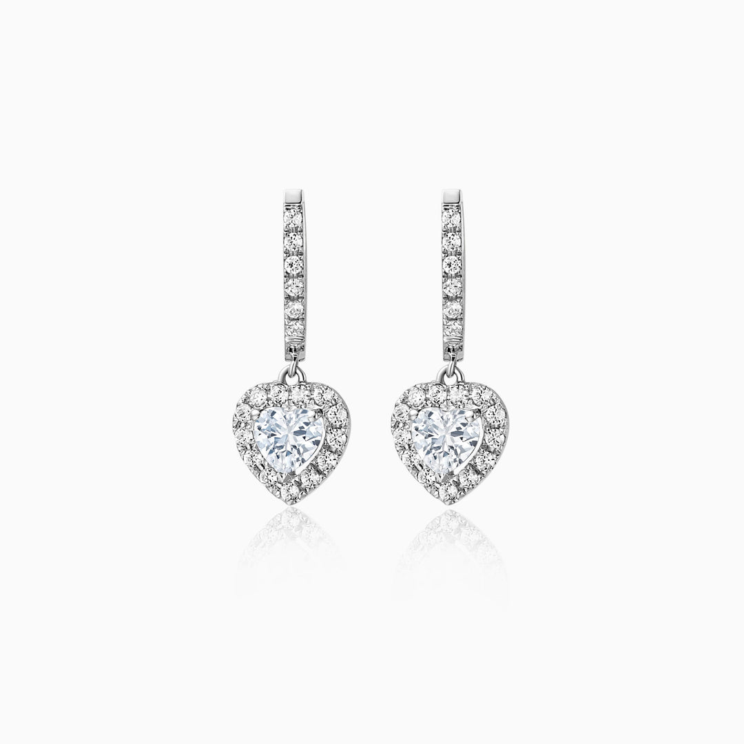0.8 TCW Heart Cut Halo Hoop Moissanite Earrings
