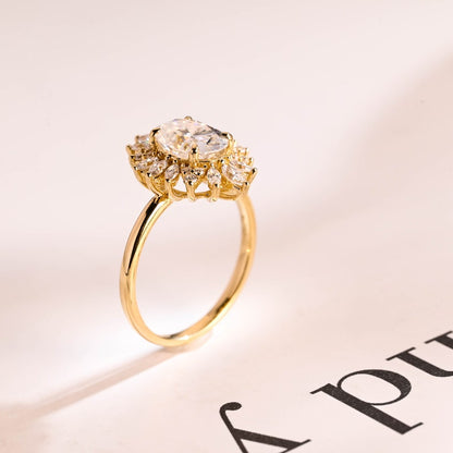 2.0 CT Oval Halo Moissanite Engagement Ring