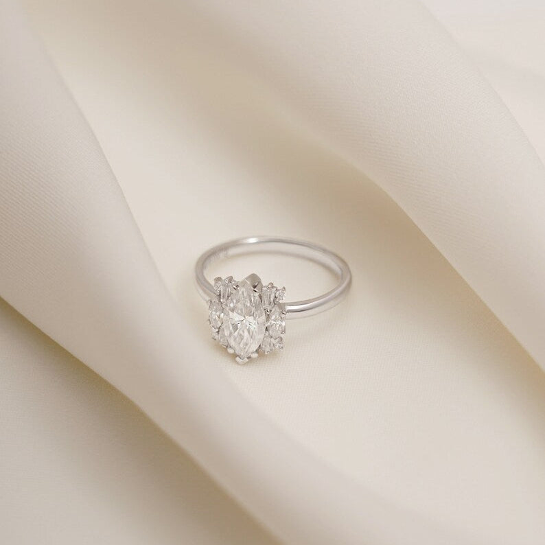 2.0 CT Marquise Cluster Moissanite Engagement Ring