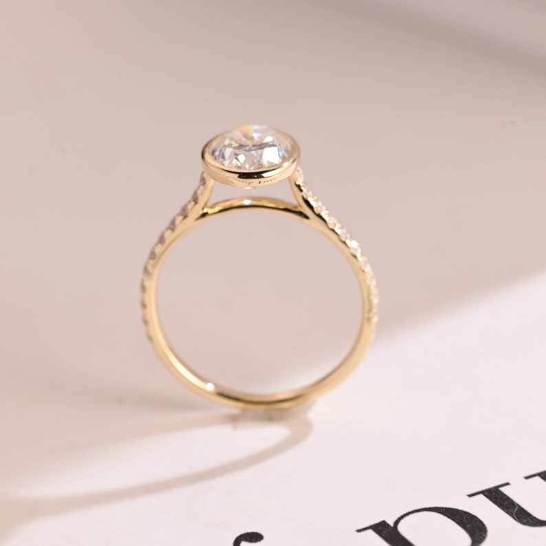 2.0 CT Oval Bezel & Pave Moissanite Engagement Ring