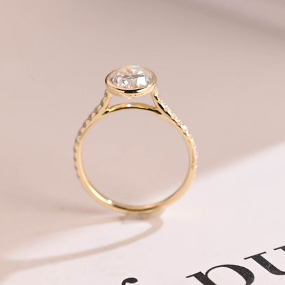 2.0 CT Oval Bezel & Pave Moissanite Engagement Ring
