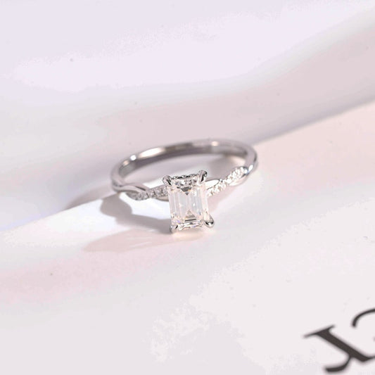2.0 CT Emerald Twisted Pave Moissanite Engagement Ring