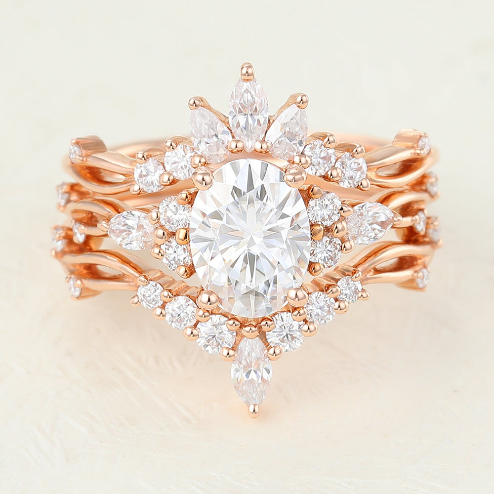 1.33 CT Oval Cluster Moissanite Bridal Set