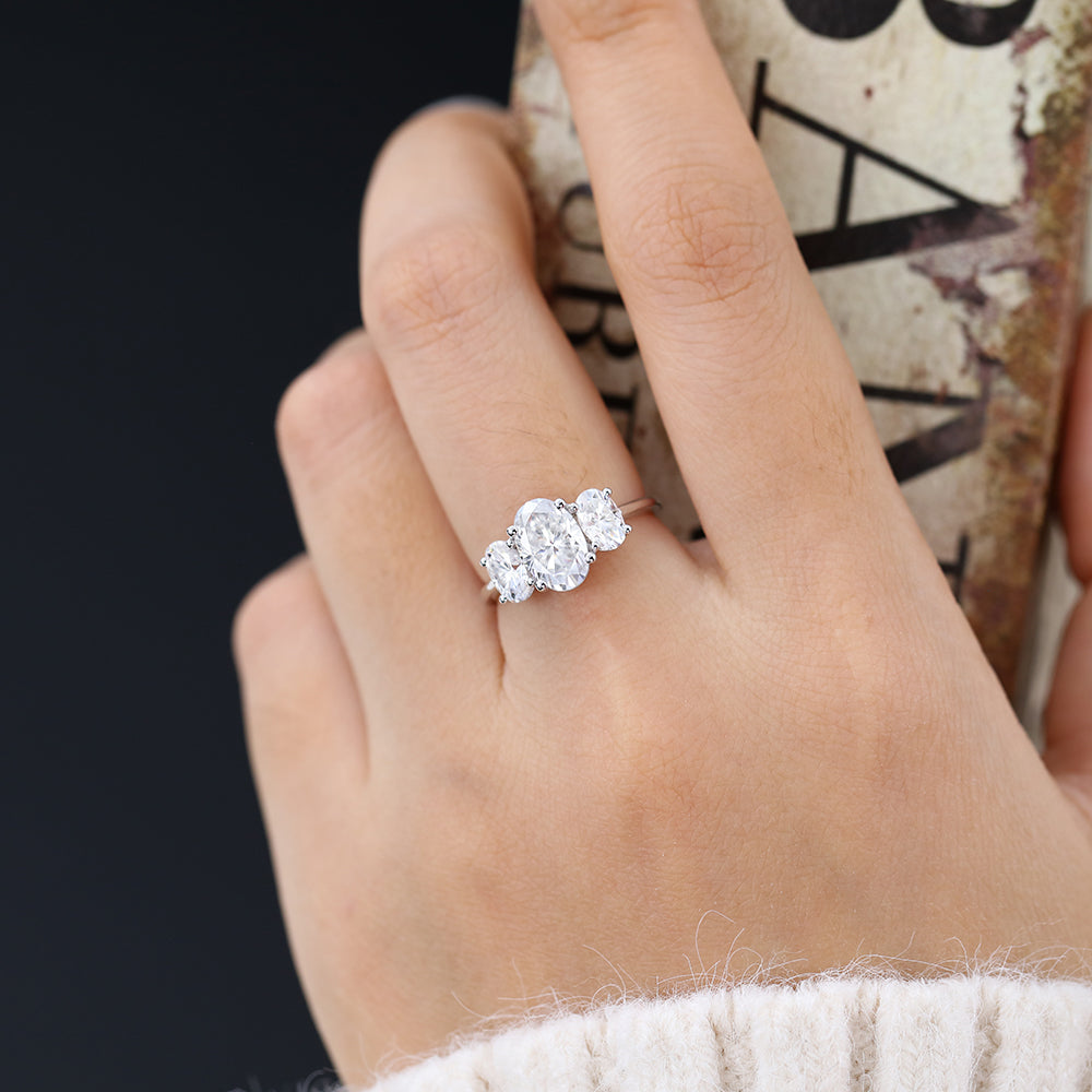 1.91 CT Oval Shaped Moissanite Engagement Ring In Three Stone Design