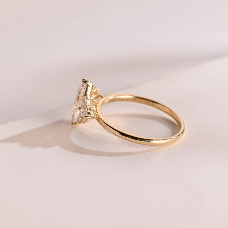 2.0 CT Marquise Cluster Moissanite Engagement Ring