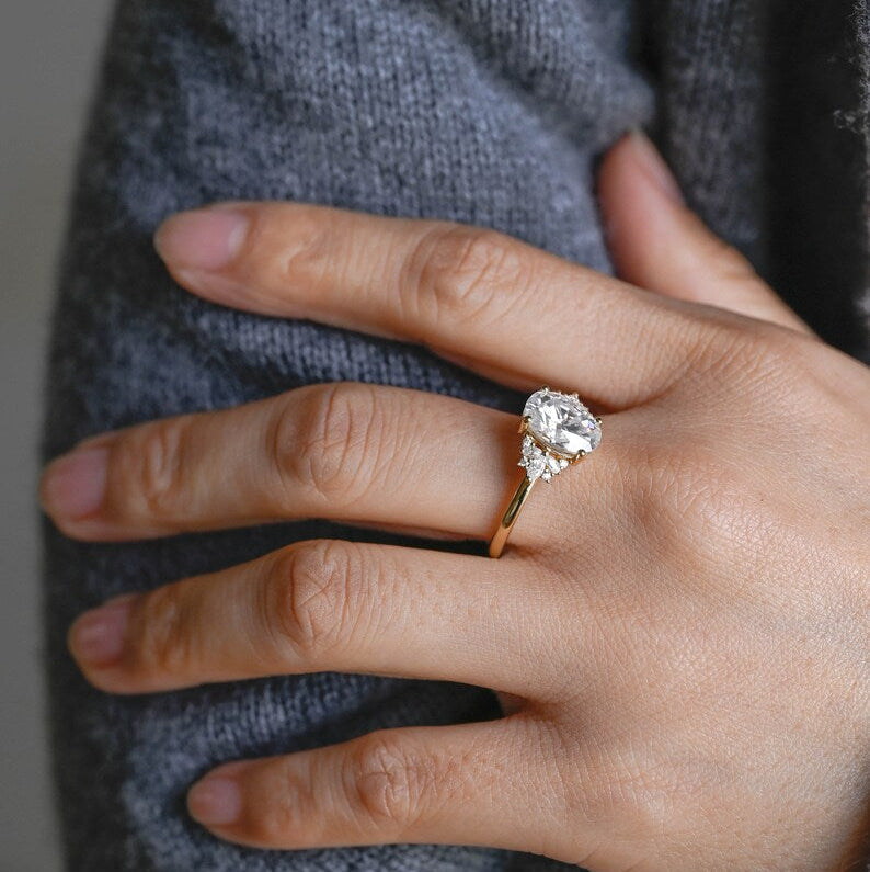 2.0 CT Oval Cluster Moissanite Engagement Ring
