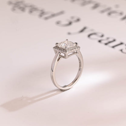 2.0 CT Princess Halo Moissanite Engagement Ring