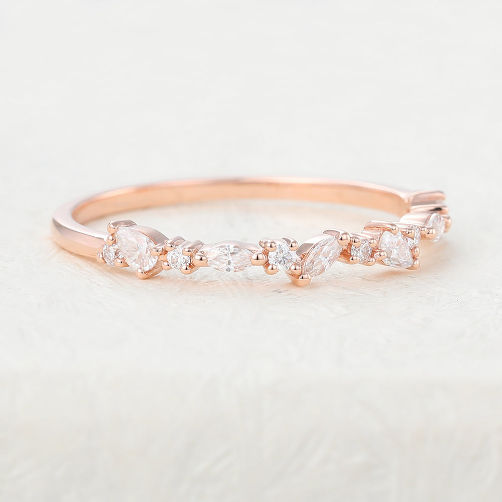 0.42 TCW Pear, Marquise & Round Half Eternity Moissanite Wedding Band