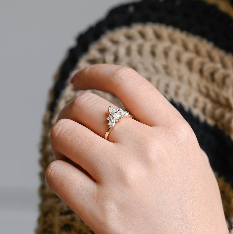 2.0 CT Marquise Cluster Moissanite Engagement Ring