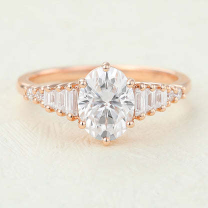 1.33 CT Oval Shaped Moissanite Engagement Ring In Cluster Design