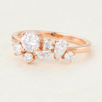 1 TCW Marquise, Round & Pear Cluster Moissanite Wedding Band