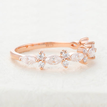 0.62 TCW Marquise & Round Half Eternity Moissanite Wedding Band