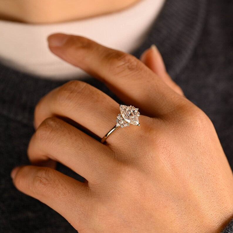 2.0 CT Marquise Cluster Moissanite Engagement Ring