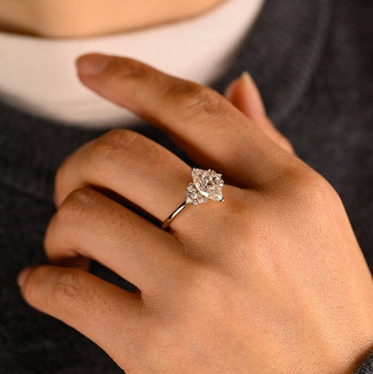 2.0 CT Marquise Cluster Moissanite Engagement Ring