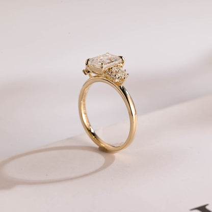 2.0 CT Emerald Cluster Moissanite Engagement Ring