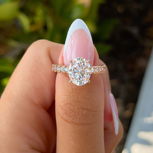 3 CT Oval Pave Moissanite Engagement Ring
