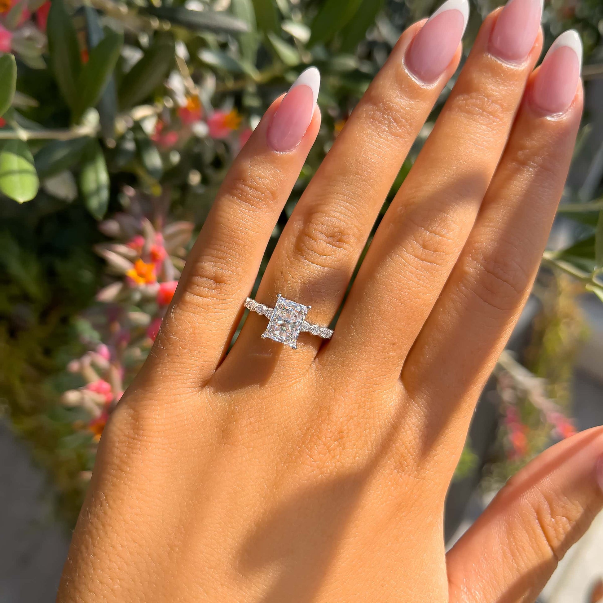 1.5 CT Radiant Pave Moissanite Engagement Ring