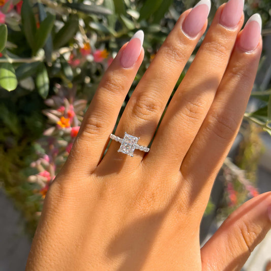 1.5 CT Radiant Pave Moissanite Engagement Ring