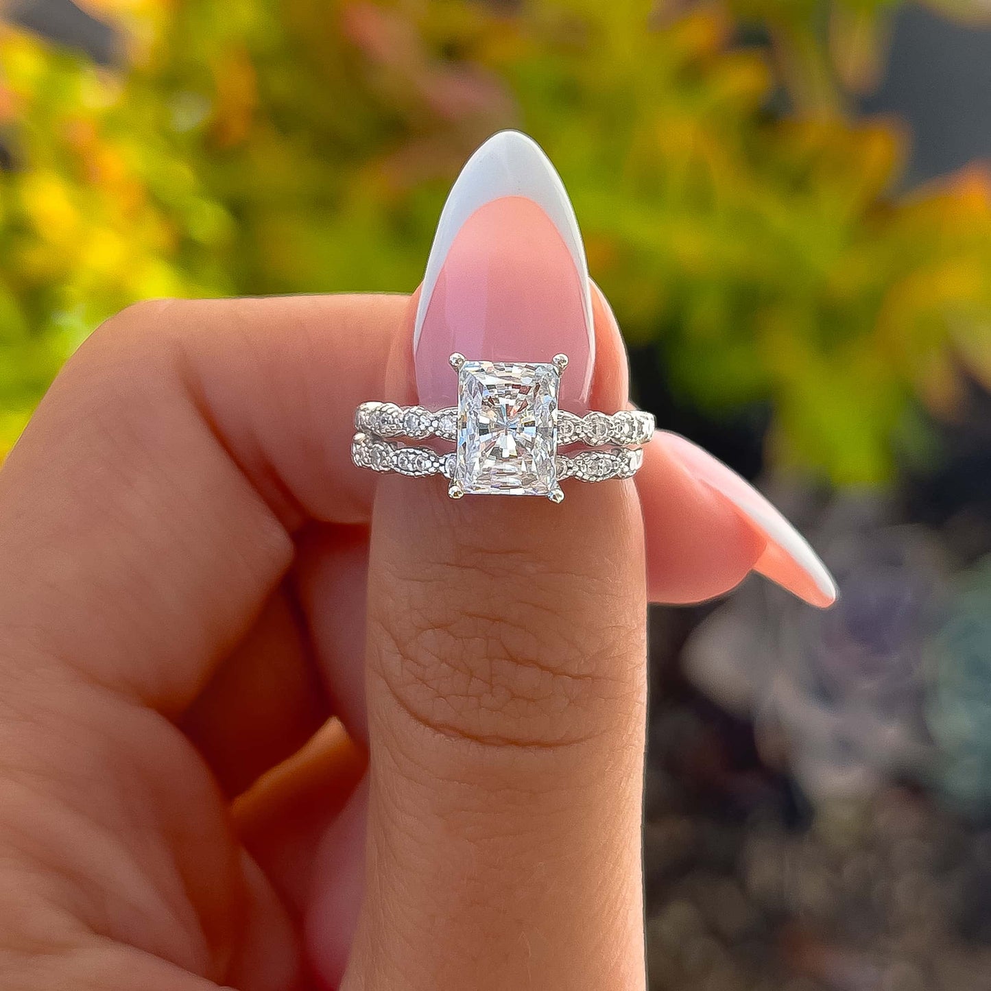 1.5 CT Radiant Pave Moissanite Engagement Ring