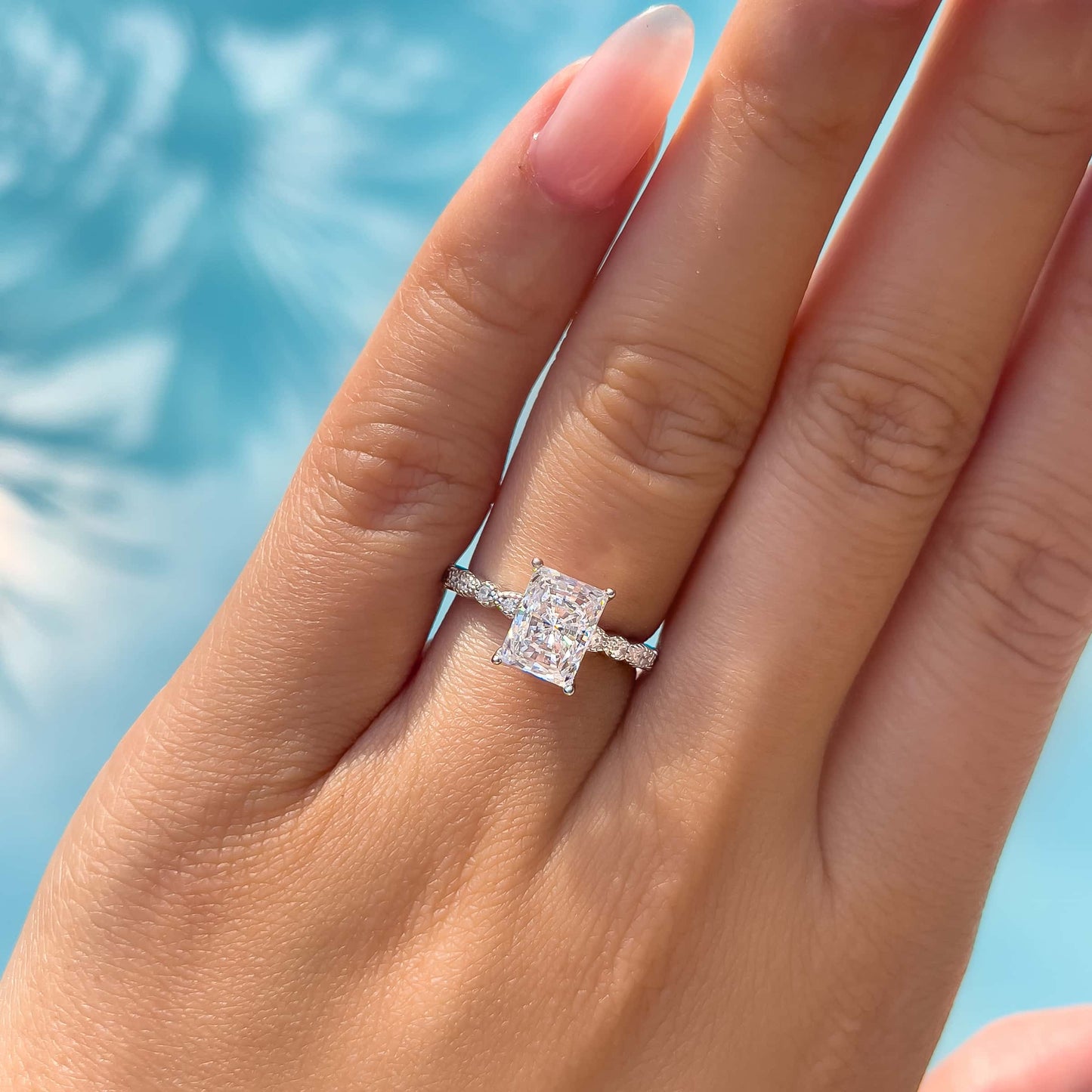 1.5 CT Radiant Pave Moissanite Engagement Ring