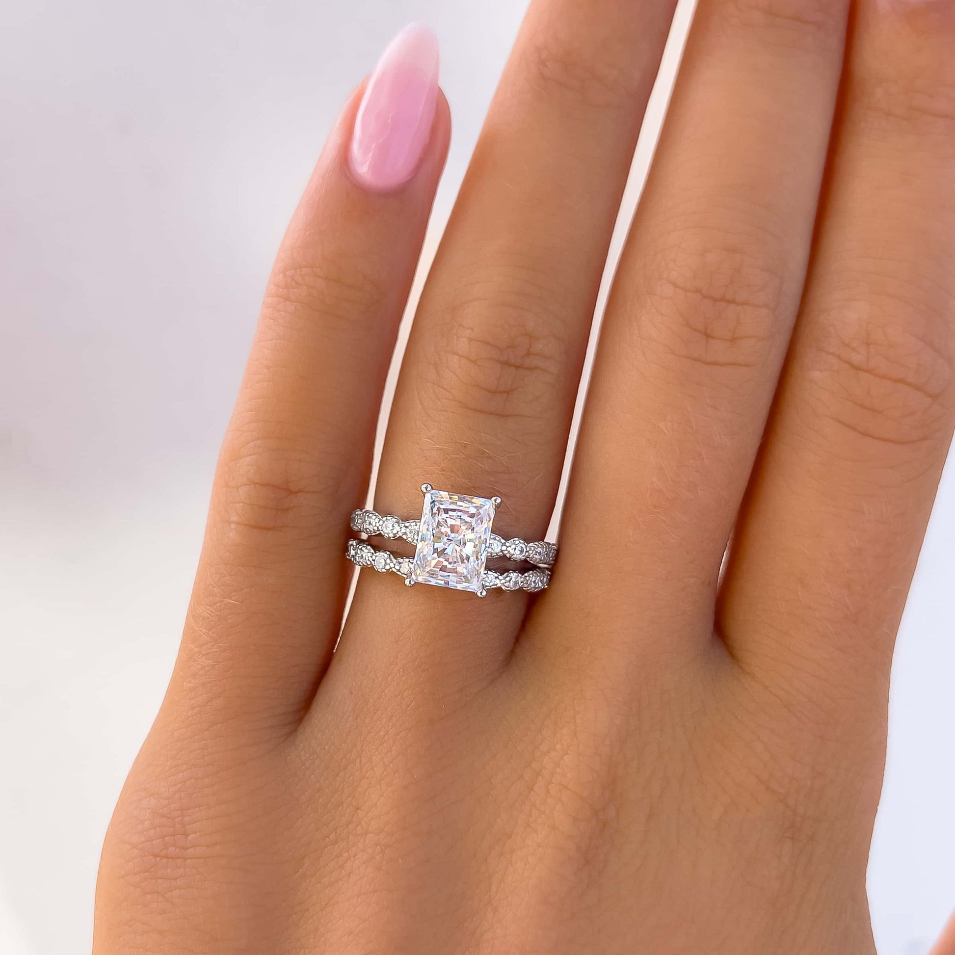 1.5 CT Radiant Pave Moissanite Engagement Ring
