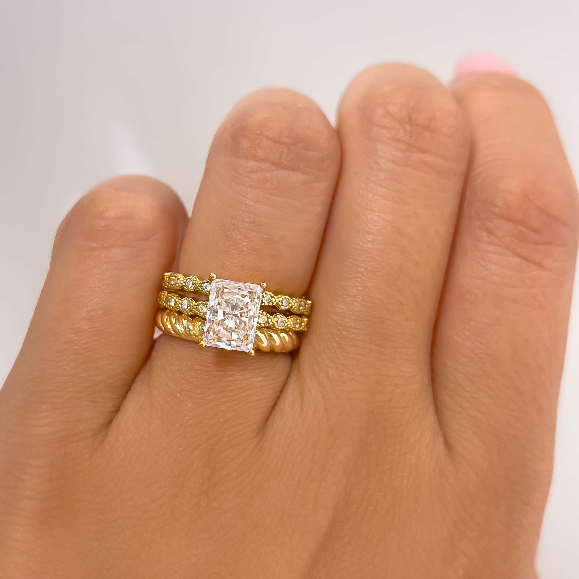 1.5 CT Radiant Pave Moissanite Engagement Ring