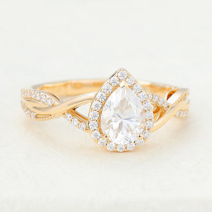 0.43 CT Pear Shaped Moissanite Engagement Ring In Halo Design