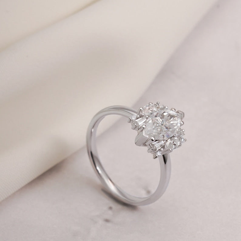 2.0 CT Marquise Cluster Moissanite Engagement Ring