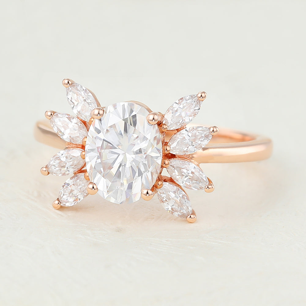 1.33 CT Oval Cluster Moissanite Engagement Ring