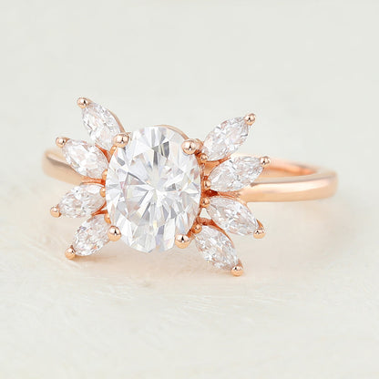 1.33 CT Oval Cluster Moissanite Engagement Ring