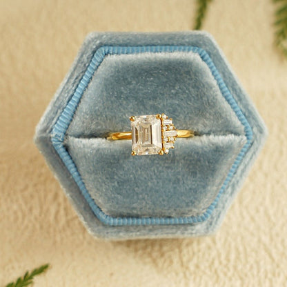 2.0 CT Emerald Cluster Moissanite Engagement Ring