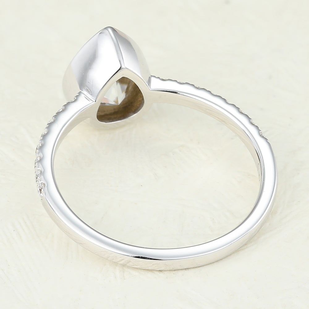 1 CT Pear Pave & Bezel Moissanite Engagement Ring
